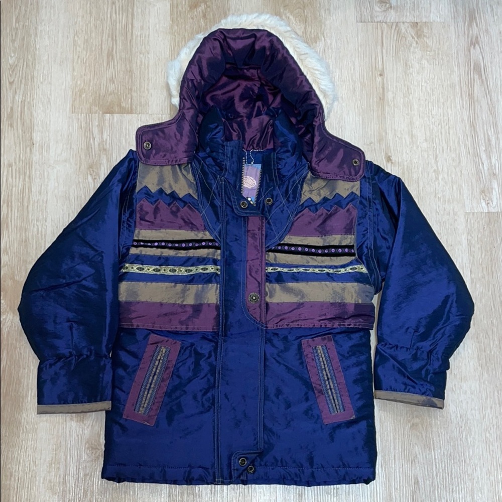 VTG Rothschild Storm Stopper Faux Fur Trimmed Hooded Girls 7/8 Jacket Unique - Picture 1 of 9